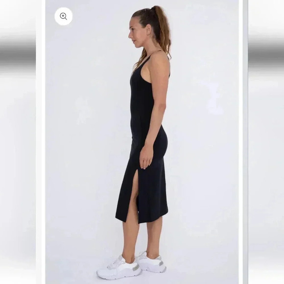 NWT Mono B Black Venice Square Neck Body Con Midi Athleisure Dress Large - Picture 3 of 15